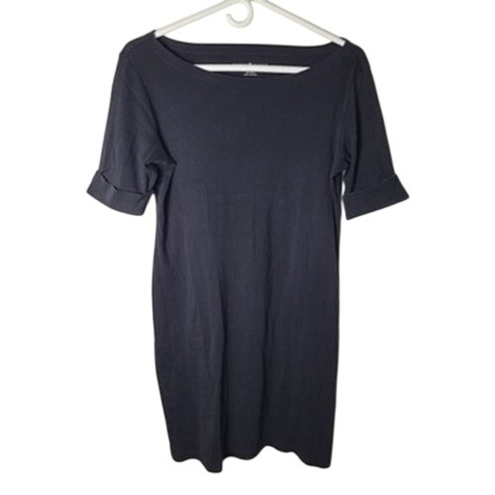 Karen Scott‎ Sm Black Boat Neck Cuffed Short Sleeve T-Shirt Mini Dress Minimal